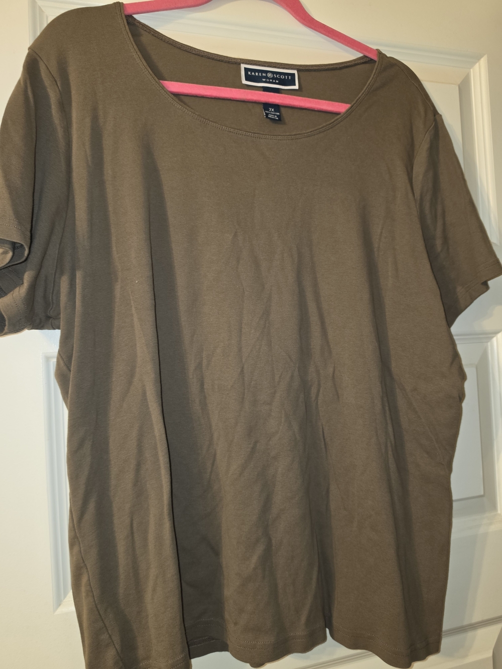 Karen Scott Olive-Brown Short Sleeve Scoop Neck Tee